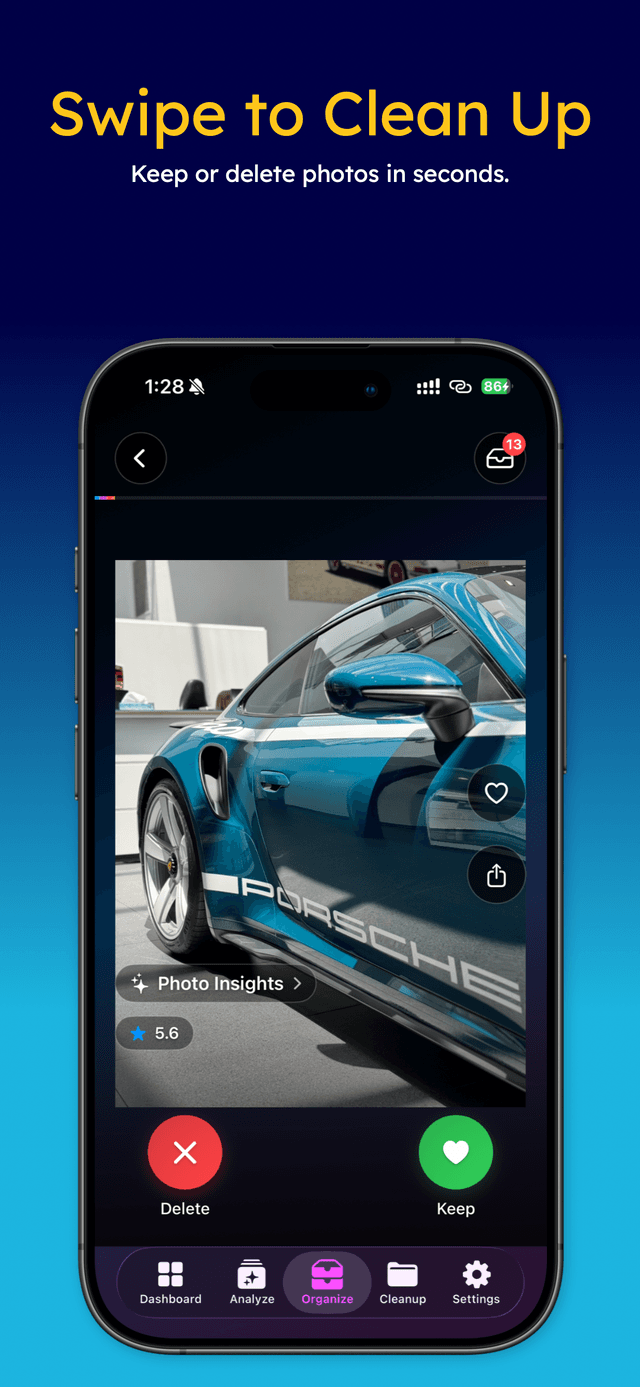 PickEpic swipe interface to keep or delete photos