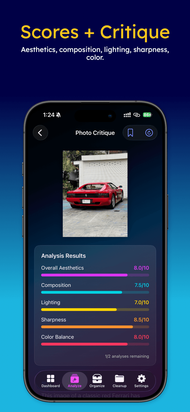 PickEpic AI photo critique with scores