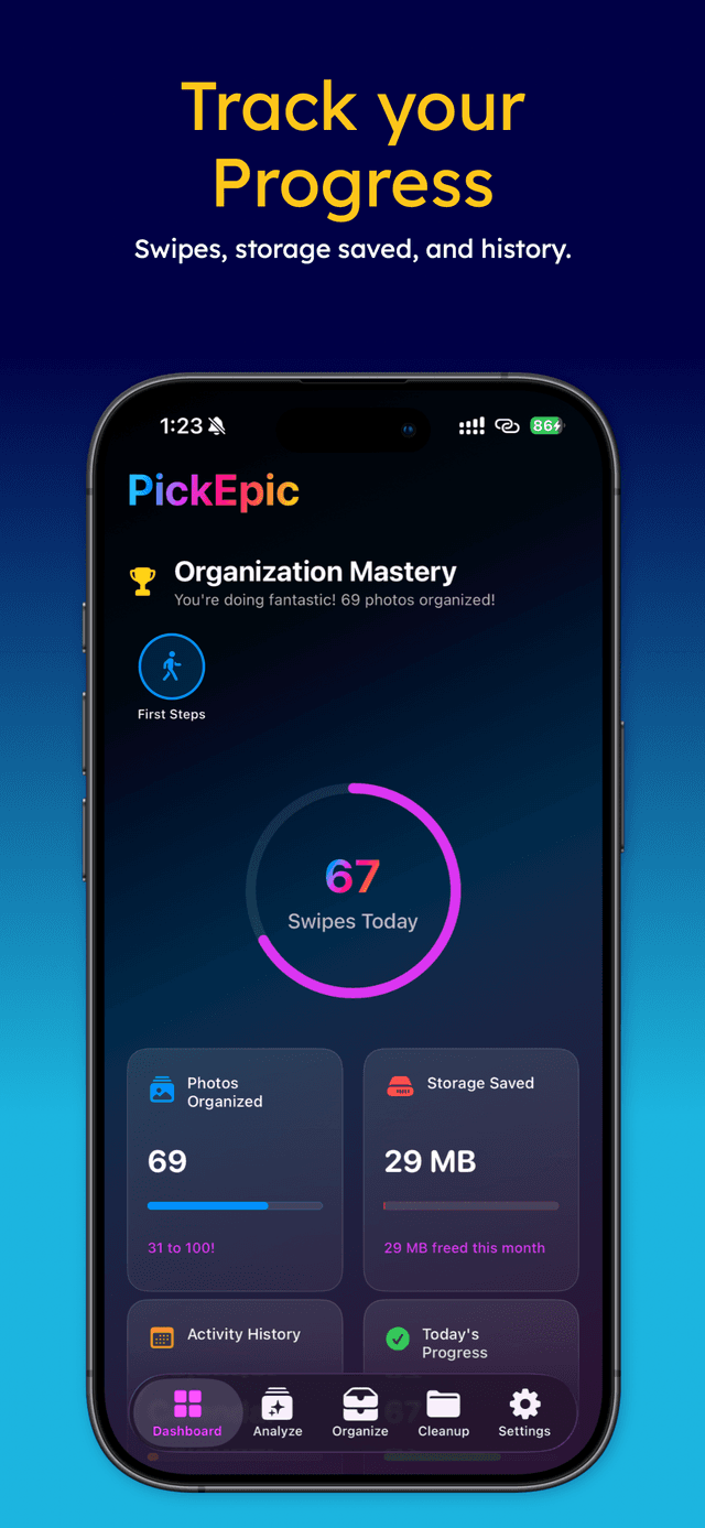 PickEpic progress tracking dashboard